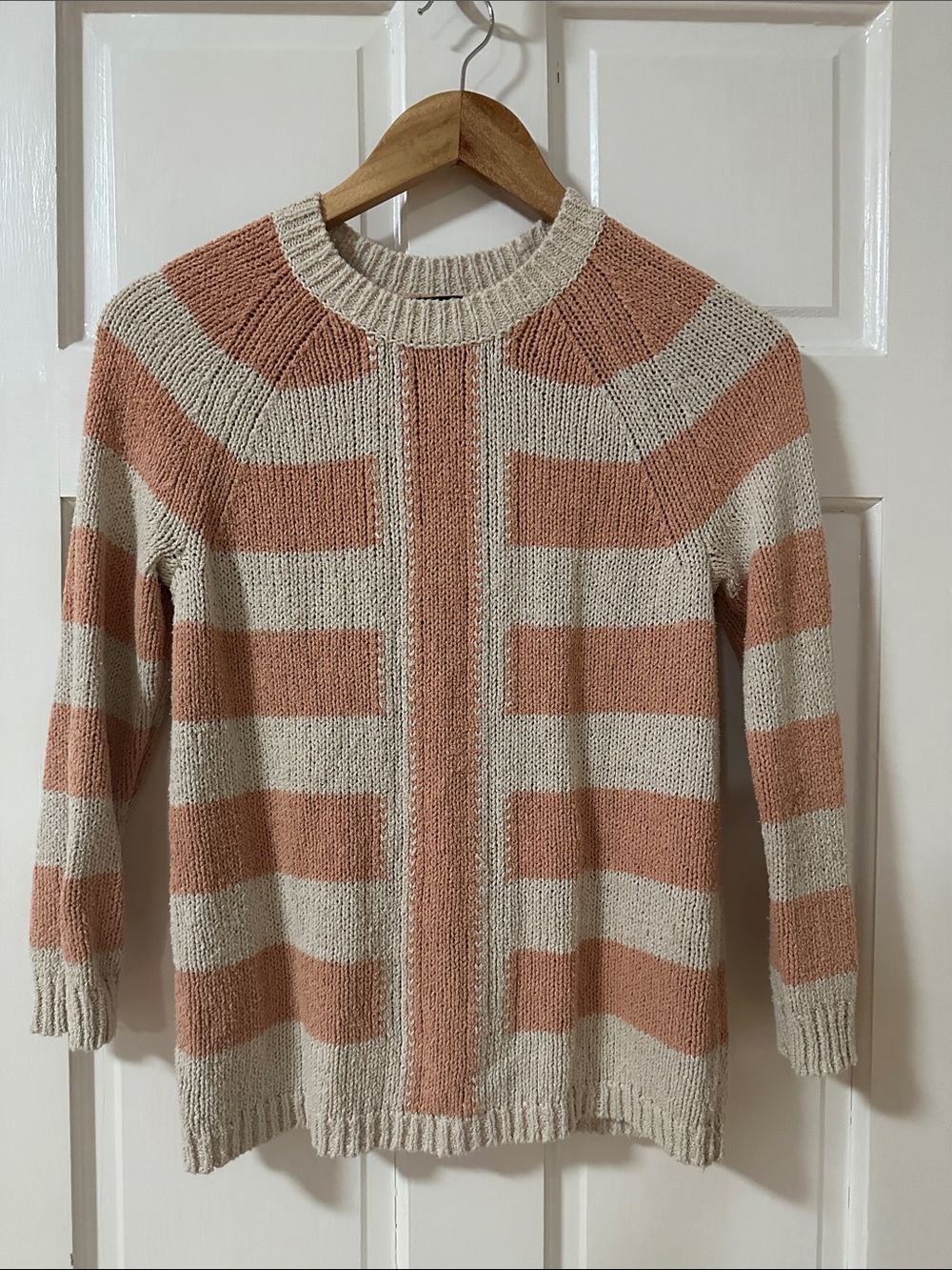 J. Crew Striped Crewneck Sweater in Cream & Peach